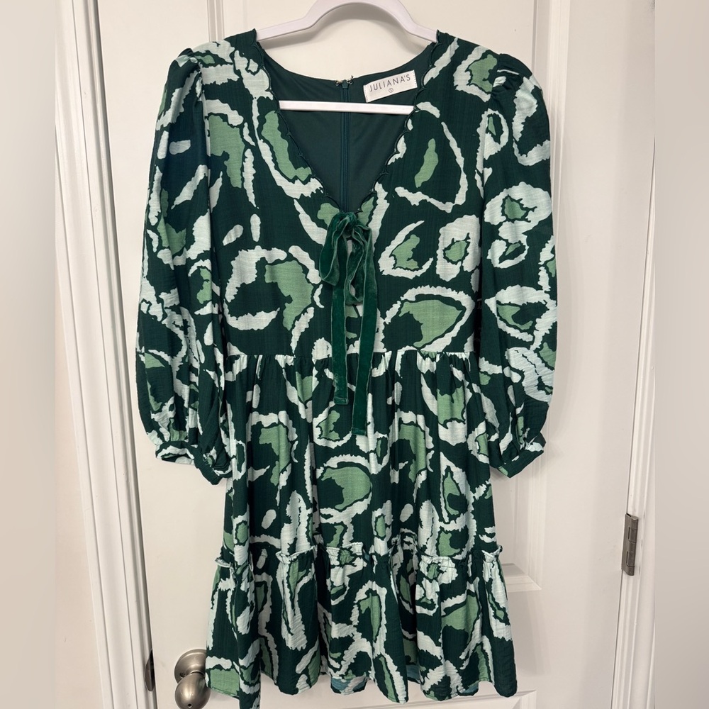 Juliana's Green and White Long Sleeve Dress